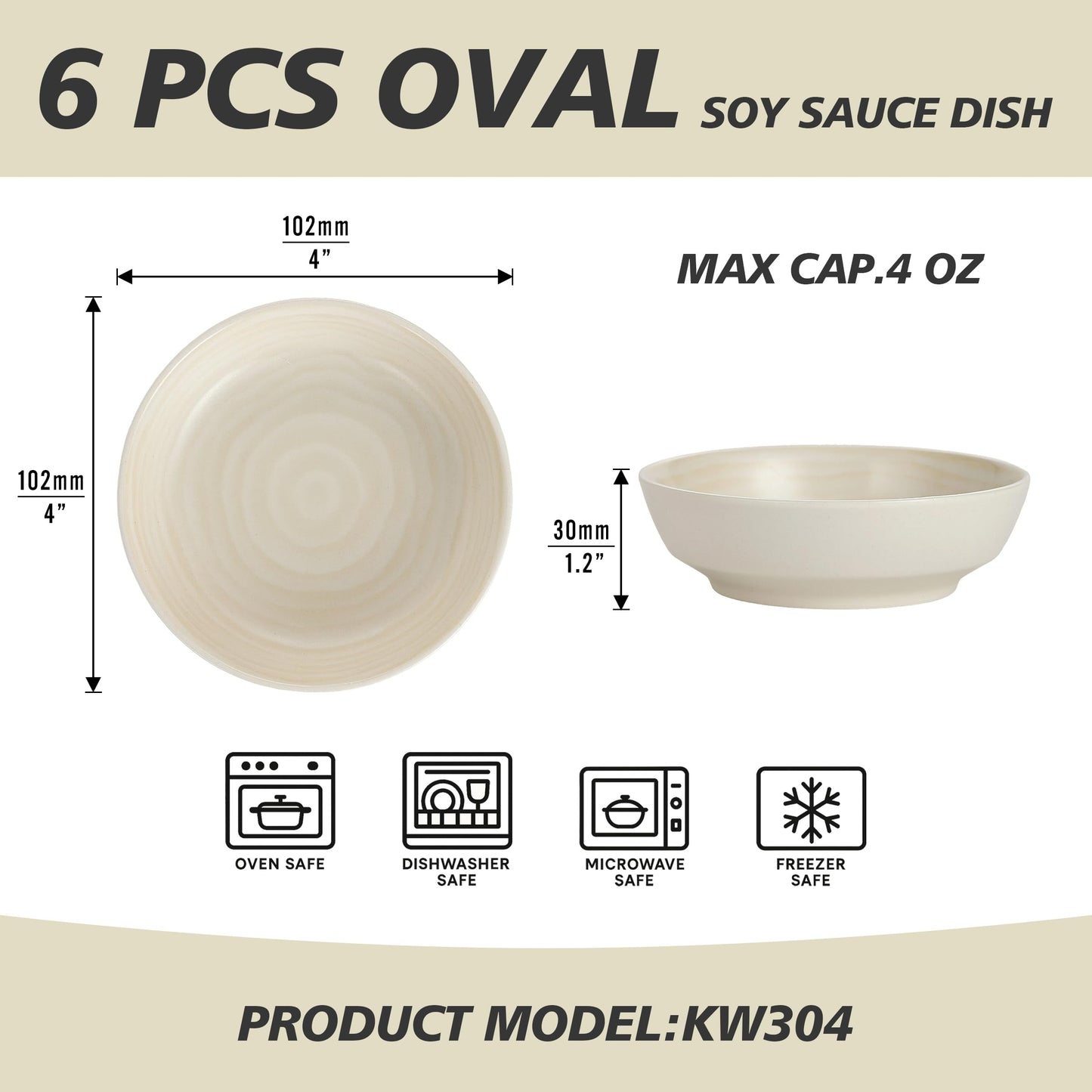 keramwerk Dipping Bowls, Soy Sauce Dishes, 4 OZ Small Serving Bowls & Appetizer Plates Set of 6, Ceramic Ramekins for Sushi, Condiment, Ketchup, BBQ Party, 4 Inch