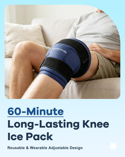 Knee Ice Pack Wrap 60-Minute Long-Lasting Ice Pack for Knee Pain Relief, Reusable Gel Ice Wrap for Leg Injuries, Swelling, Knee Replacement Surgery, Cold Therapy for Arthritis, Meniscus Tear, ACL Blue