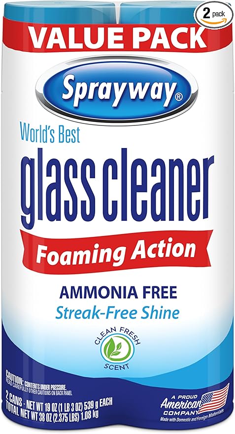 Sprayway Glass Cleaner Foaming Aerosol Spray, Streakless, Fast-Acting | Cleans