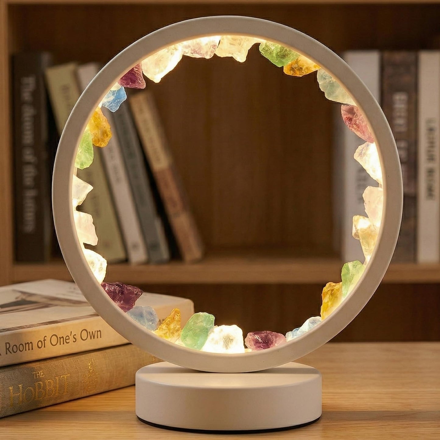 Runyansghi Chroma Gravel Night Lamp 8.6" Natural Healing Crystal Bedside Lamp USB Port 3 Colours Dimming Mode Bedroom Lamp Suitable Night Light for Living Room Bedroom Office Home Decor Ideal Gift