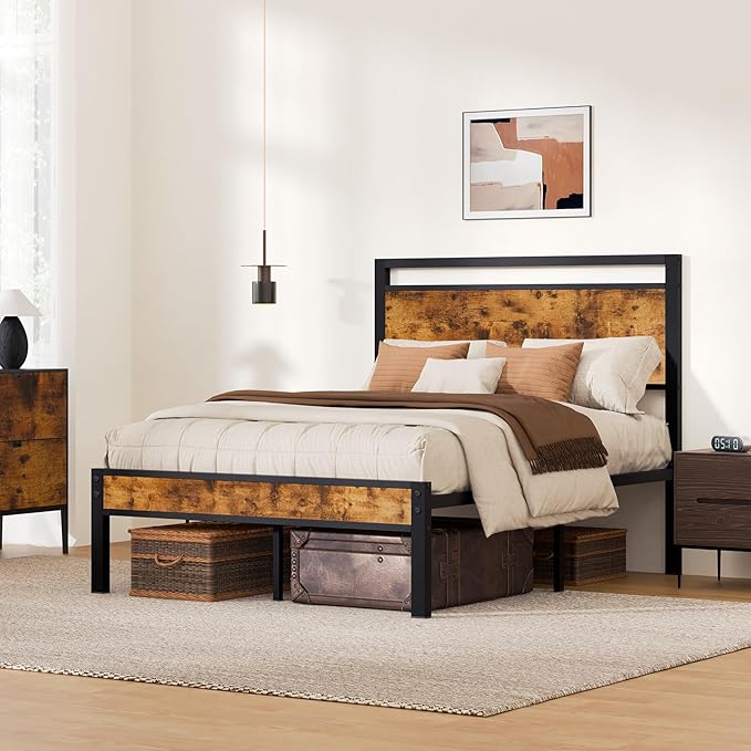 Z-hom Upgraded Full Size Bed Frame, Heavy Duty Metal Sturdy Full Bed Frame