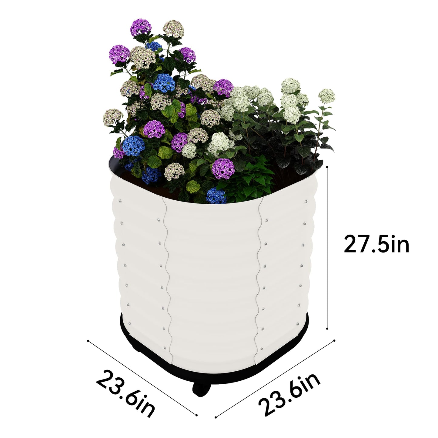 GarveeHome Self-Watering Wheeled Metal Garden Bed – Mobile Raised Planter Box with Water, Galvanized Steel Indoor/Outdoor Rolling Grow Station for Herbs, Veggies & Decor (23.6"x23.6"x27.5"),White