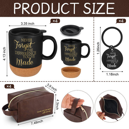 DERTE 12 Pcs Thank You Gift for Men Male Teacher Coworker Employee Appreciation Gift 15 oz Coffee Cup Leather Toiletry Bag Inspirational Keychain Set for Boss Staff Dad Fathers Day Husband Friends
