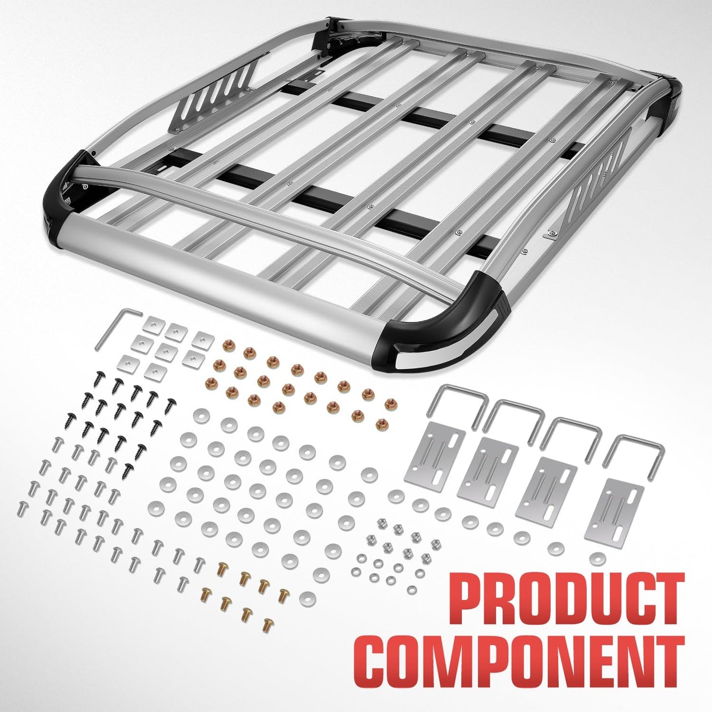 DNA MOTORING Roof Cargo Rack Basket L 50" x W 38" x H 5.5" Extendable Universal 150lb Heavy Duty Rooftop Luggage Carrier for Truck Cars SUV, Silver, RRC-31-AL