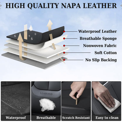 Coverado Seat Covers, Car Seat Covers Front Seats, Car Seat Cover, Car Seat Protector Waterproof, Car Seat Cushion Nappa Leather, Black Seat Covers Carseat Cover Universal Fit for Most Cars