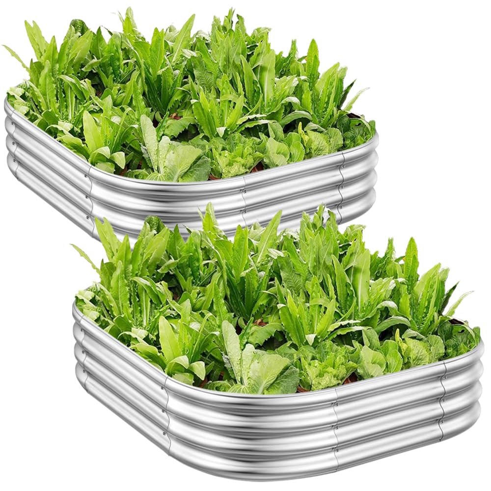 RAYKEEP Raised Garden Bed Kit Outdoor, 2pcs 3x3x1FT Galvanized Oval Planter Box, Large Metal Garden Boxes for Planting Vegetables, Fruits, Flowers