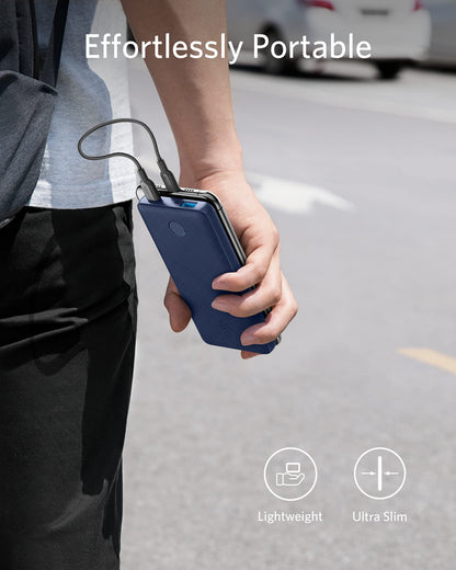 Anker Portable Charger, USB-C Portable Charger 10K with 20W Power Delivery, Power Bank (PowerCore Slim 10K PD) for iPhone 14/13/12 Series, S10, Pixel 4, and More