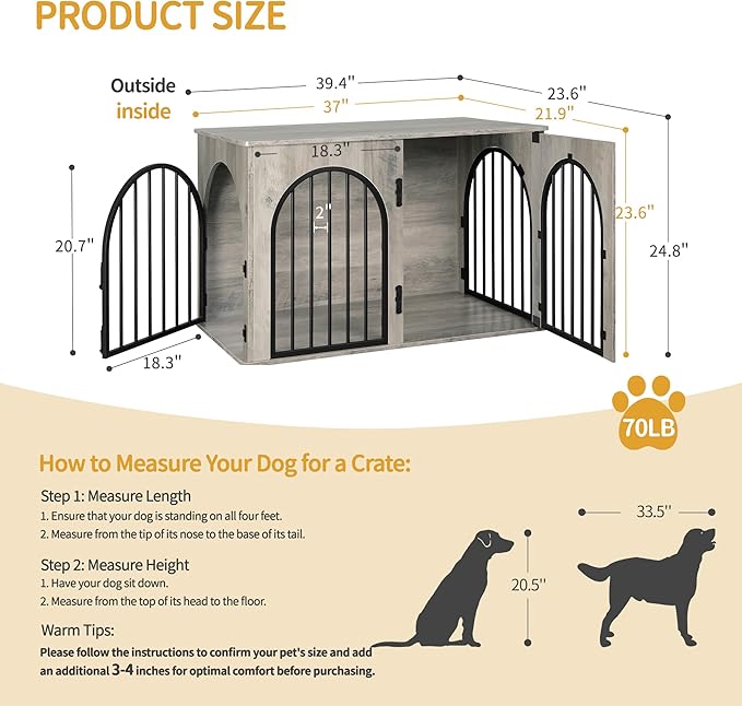 Hzuaneri 39.4" Wooden Dog Crate Furniture, Indoor Dog Kennel Dogs Cage