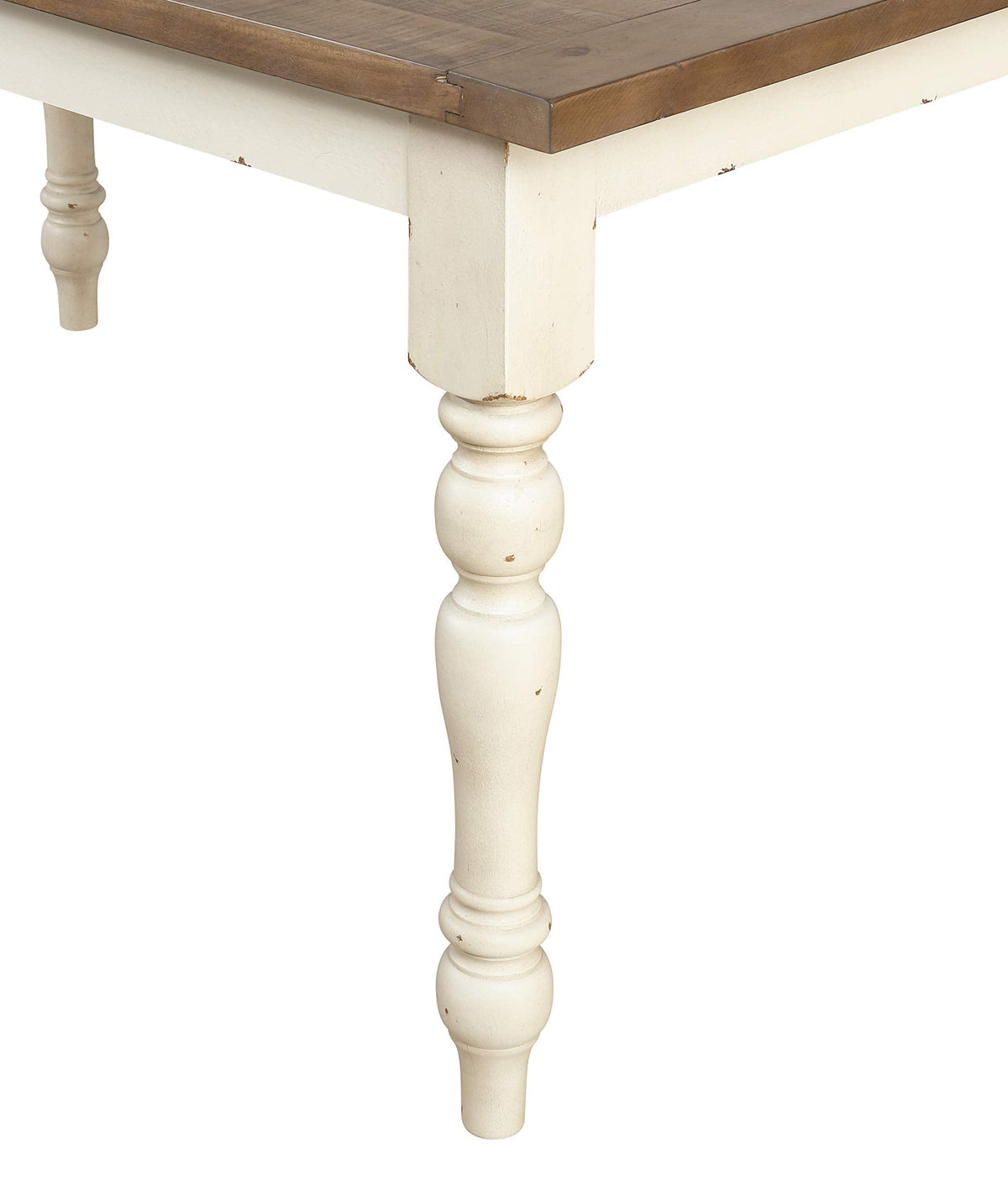 Prato Two-Tone Finish Wood Dining Table, Antique White and Distressed Oak