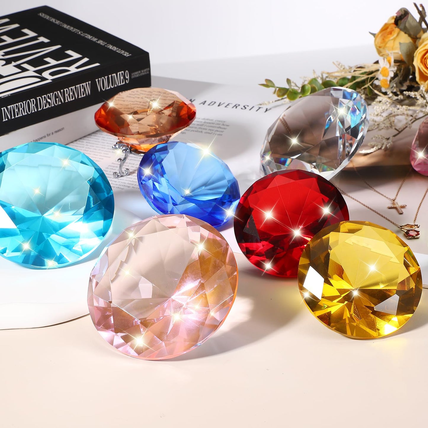 PATIKIL Diamond Crystal Paperweight, 80mm / 3.15" Crystal Paperweight Paper Weight with Silver 19 Metal Base for Home Office Desktop Table Decor Wedding Party Ornaments, Clear