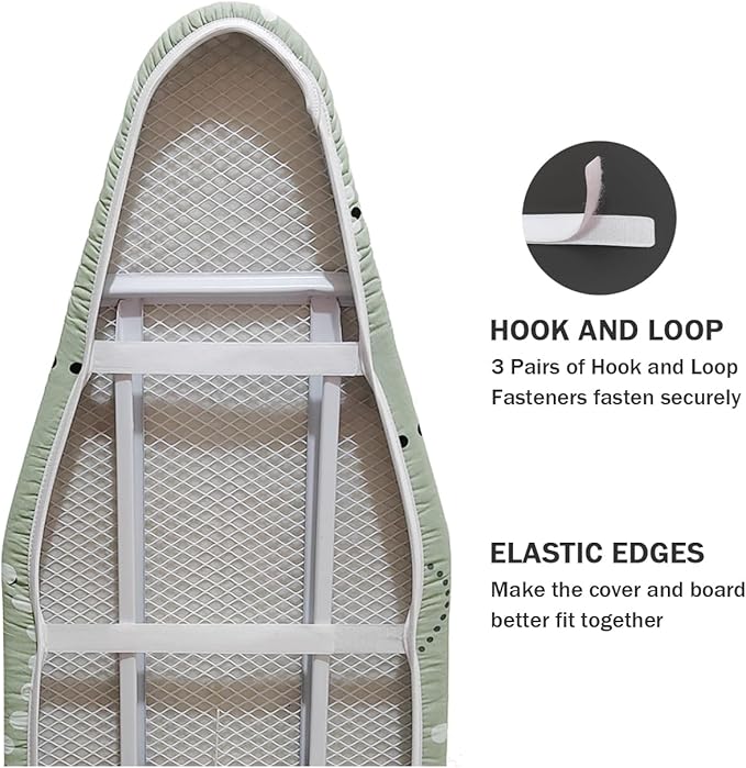Ironing Board Cover and Pad Standard Size 15" x 54", 3 Pairs of Hook and Loop