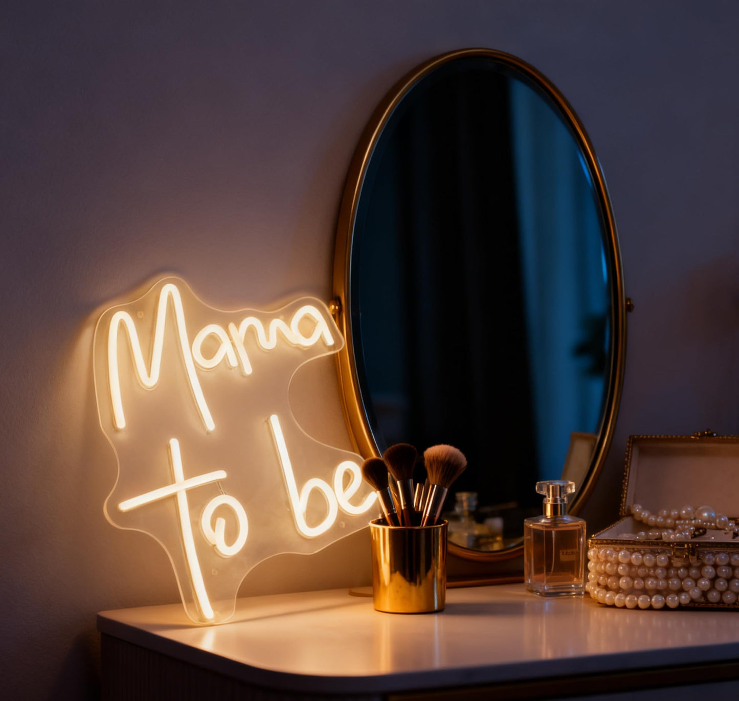 Mama To Be Neon Sign, Baby Shower Party Gift Home Bedroom Nursery Room Wall Table Decor, Warm White USB Powered Dimmable LED Neon Light 15.7 x 11.8 In