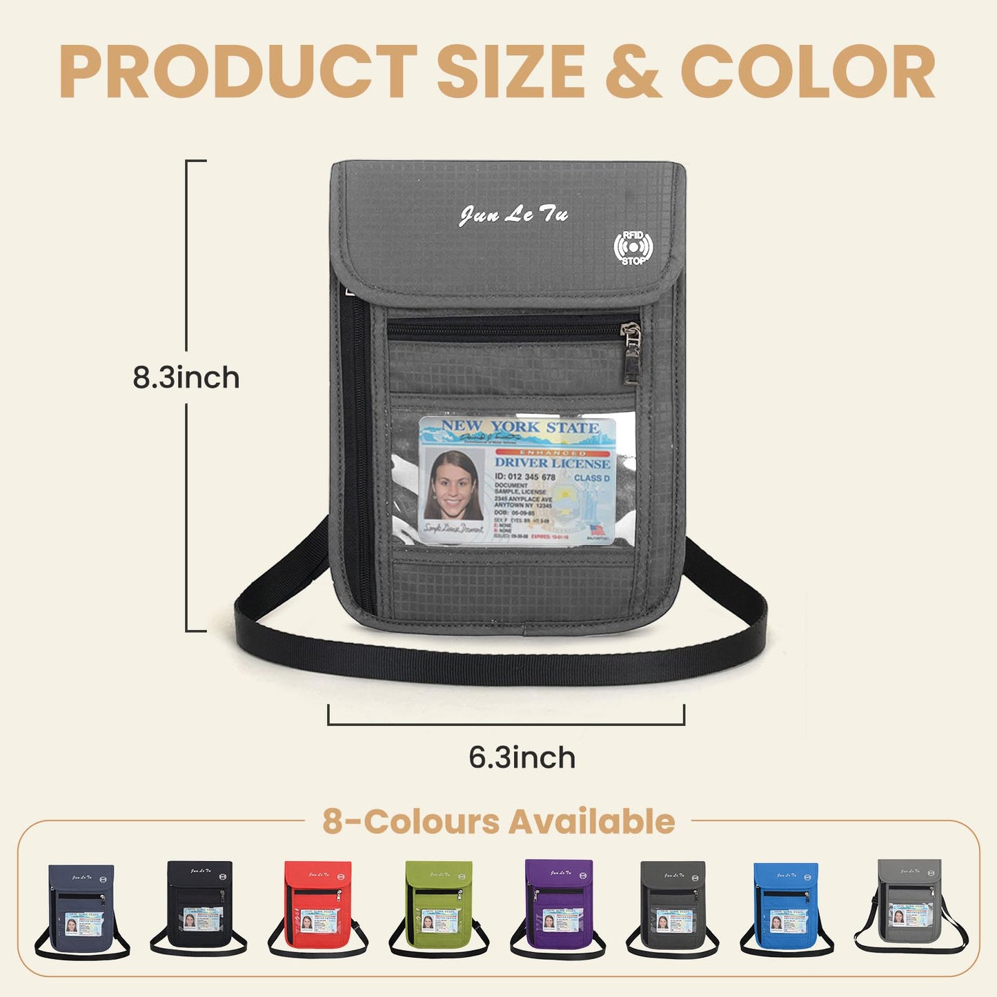 ROOSALANCE Passport Holder for Travel, RFID Passport Wallet with Visual Window Design, Multifunctional Document Organizer, Waterproof Travel Pouch Neck Wallet for Men and Women, Grey