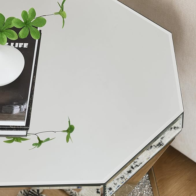 Drum End Table with Mirror Crystal, Modern Design Luxury Furniture, 20 inch