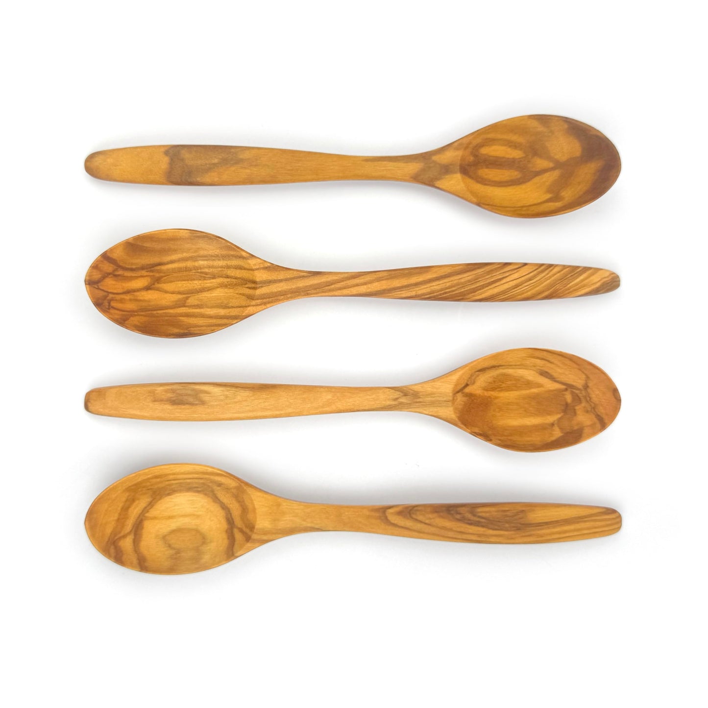 WONDERFUL 100% Olive Wood Spoon, 7 Inch Wooden Spoons for Eating, Perfect for Mustard/Sugar/Salt/Soup/Honey/Tea/Coffee/Dessert, Safe & non-toxic Spoons for Kids (Spoon: 4 pcs)