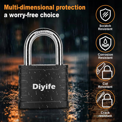 Diyife Padlock with Key, [2 Pack] [3 Keys] Locker Lock with Keys Alike, 5-Pin 41.6mm High Security Keyed Padlock with 1/4 Inch Hardened Steel Shackle, Outdoor Locks for Gym Locker, Fence, Gate, School