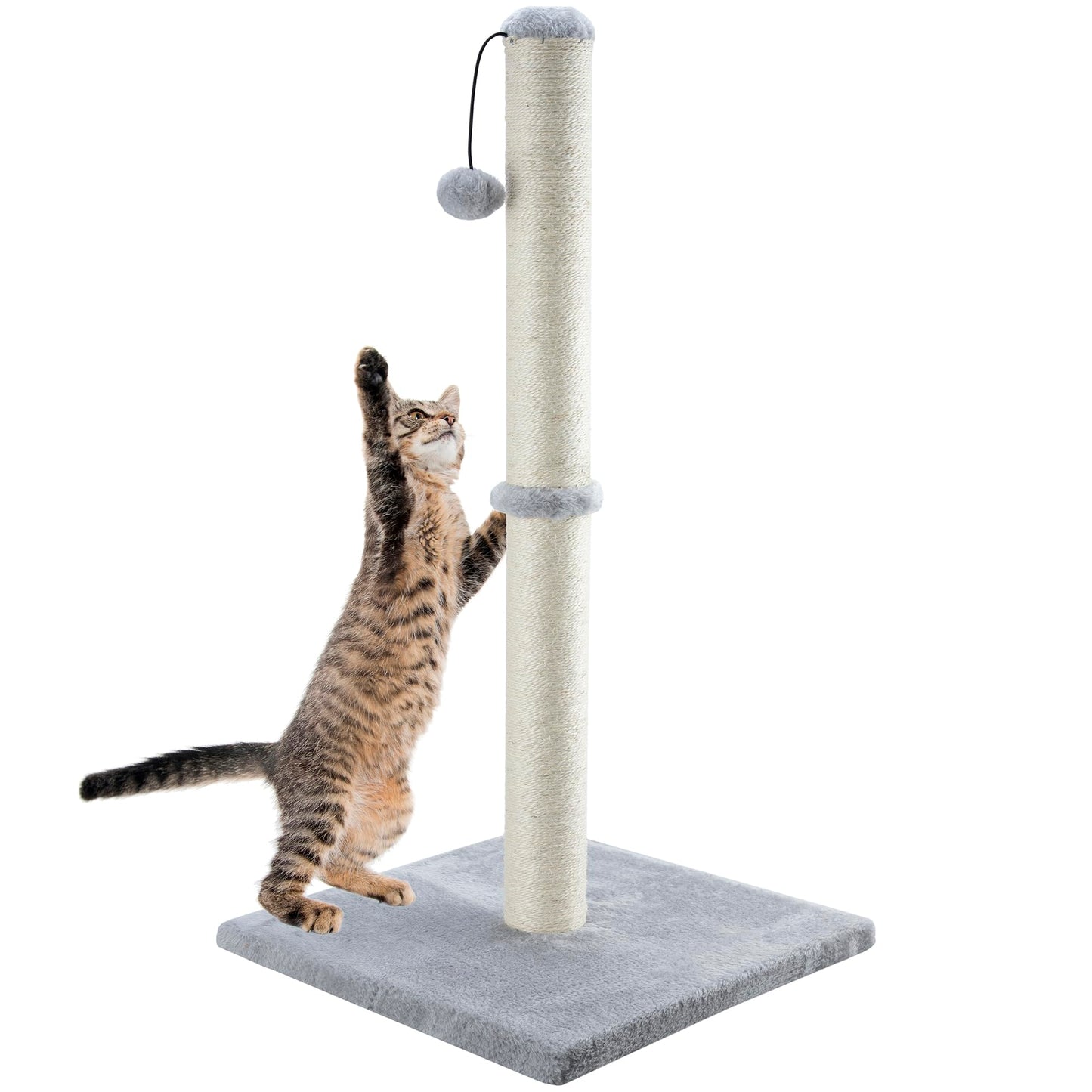 Dimaka 86 cm Tall Ultimate Cat Scratching Post, Claw Scratcher with Sisal Rope and Covered with Soft Smooth Plush, Vertical Scratch [Full Stretch], Modern Stable Design for Cats(Grey V2)…