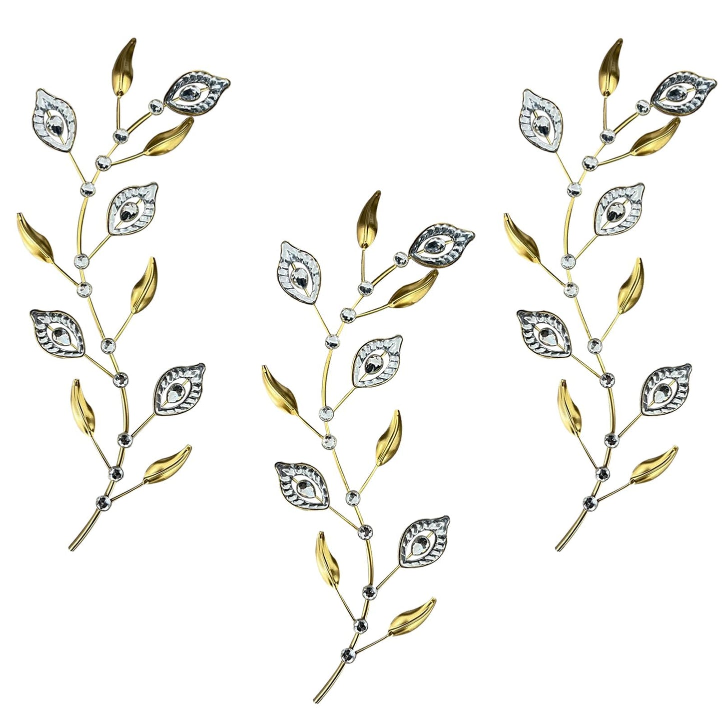 Cityelf 3 Set Crystal Leaf Wall Art Sculpture Iron Tree Leaves Branch Hanging Wall Décor Jeweled Bling Home Deor Acrylic Diamond Accent …