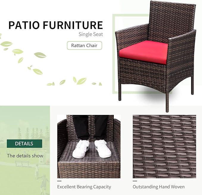 Greesum 3 Pieces Patio Furniture Sets Outdoor PE Rattan Wicker Chairs