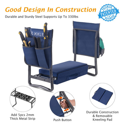 Patented Garden Kneeler and Seat Heavy Duty, Upgraded Garden Bench with Thicker Wider Soft Detachable Kneeling Pad, with 2 Tool Store Pouches, Nice for Mother Father Gardeners