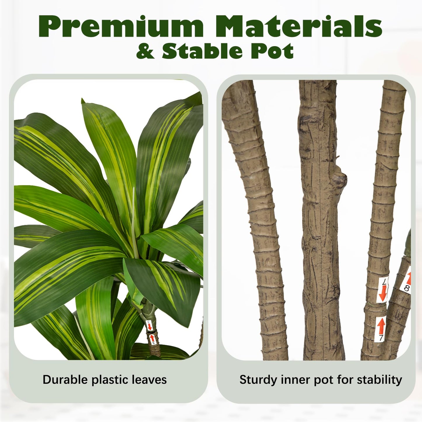 Arborus 6FT Tall Artificial Dracaena Tree, Lifelike Faux Indoor Fake Floor Plant with White Pot, Faux Tree for Home Office Living Room Entryway Décor