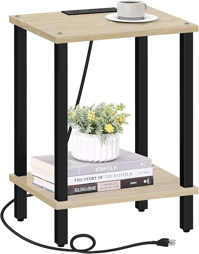TUTOTAK End Table with Charging Station, Small Side Table with Outlets