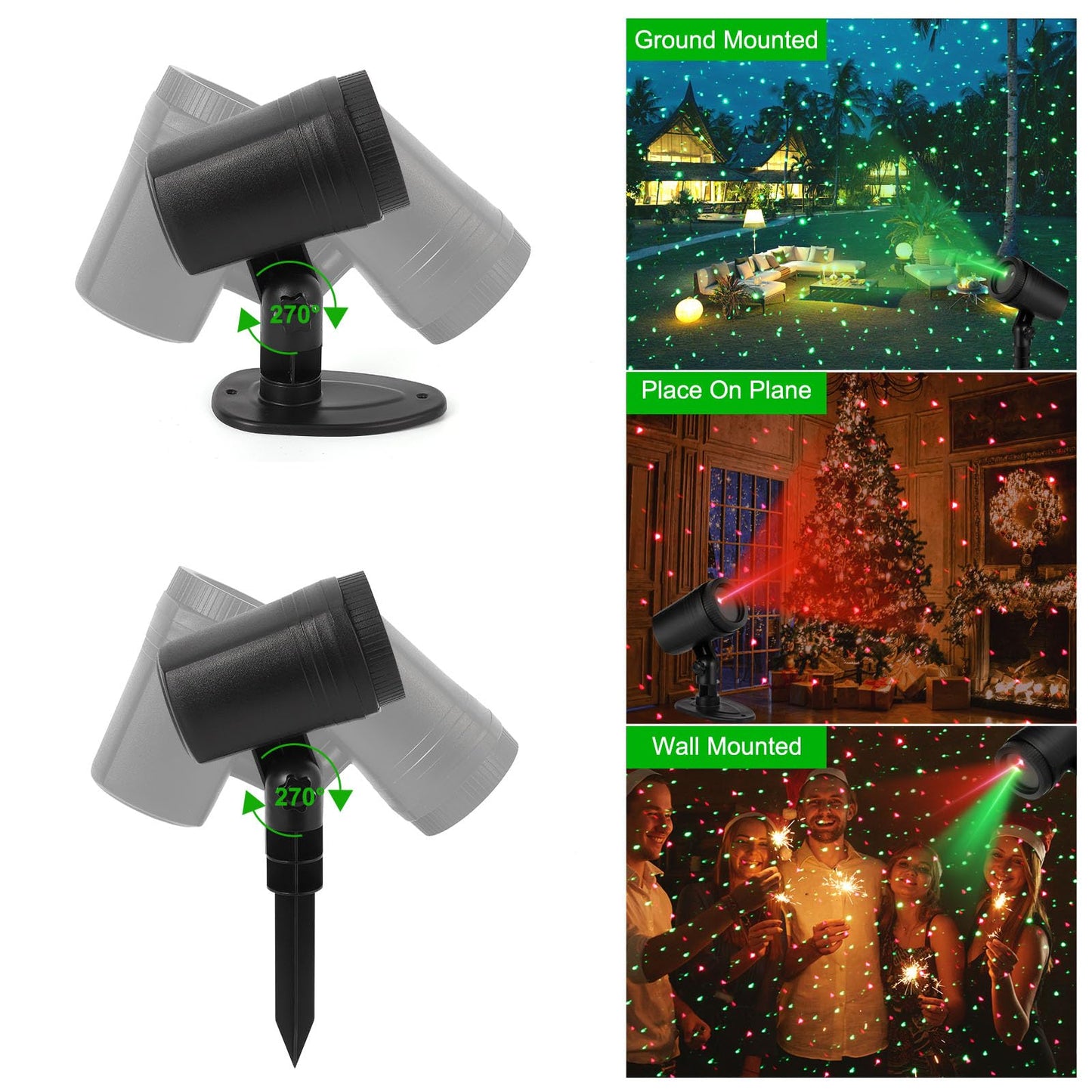 Laser Christmas Lights, Moving Starry Lights Show Laser Projection Light with Red and Green Stars, Outdoor Waterproof Holiday Decor for Party Garden Halloween Christmas New Year