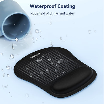 TECKNET Mouse Pad with Wrist Support, Ergonomic Gaming Mouse Pad Pain Relief, Portable Comfortable Mousepad for Computer, Laptop, Office, Home and Travel, Non-Slip Base, Waterproof Surface, Black