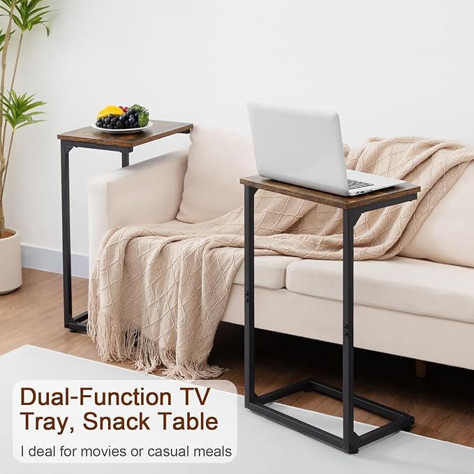 AMHANCIBLE C Shaped End Tables Set of 2, Couch Side Tables that Slide Under Sofa