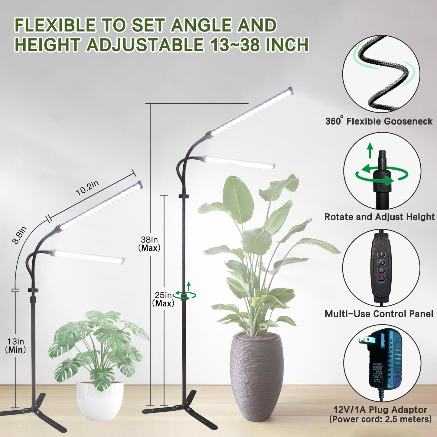 CalKoo 2025 Professional Grow Lights for Indoor Plants Growing, 126 LEDs 6000K Full Spectrum Plant Grow Lights Indoor, Height Adjustable (13-38''), 3 Spectrum Modes + 10 Dimming with 4/8/12/18H Timer