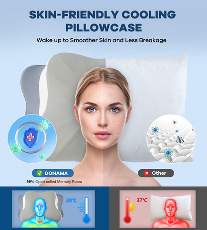 DONAMA Cervical Pillow for Neck and Shoulder,Contour Memory Foam Pillow,Ergonomic Neck Support Pillow for Side Back Stomach Sleepers with Pillowcase