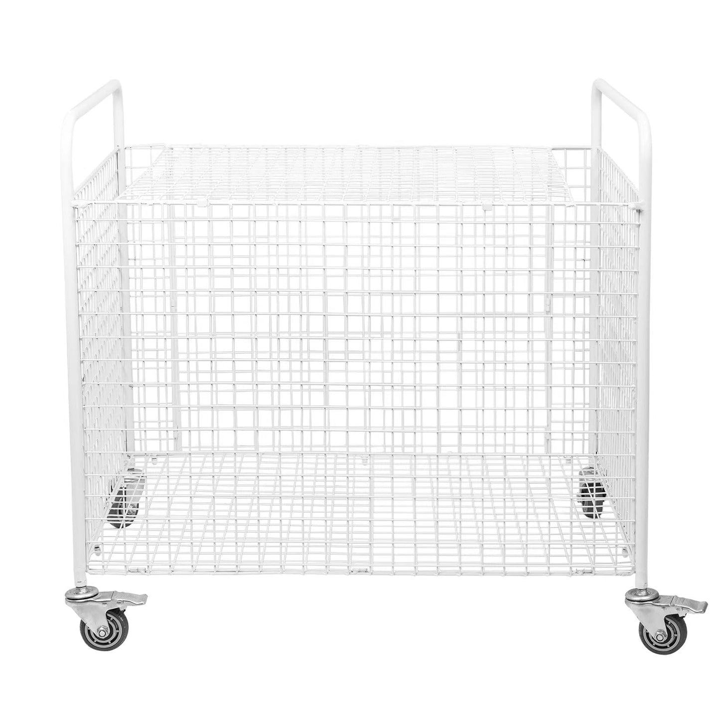 ExoLiry Metal Basketball Rolling Cart Sports Equipment Storage Wheel Basket White Athletic Portable Lockable Cage Raised Handle Gym Home Garage School Court Field Football Soccer Ball Volleyball Bat