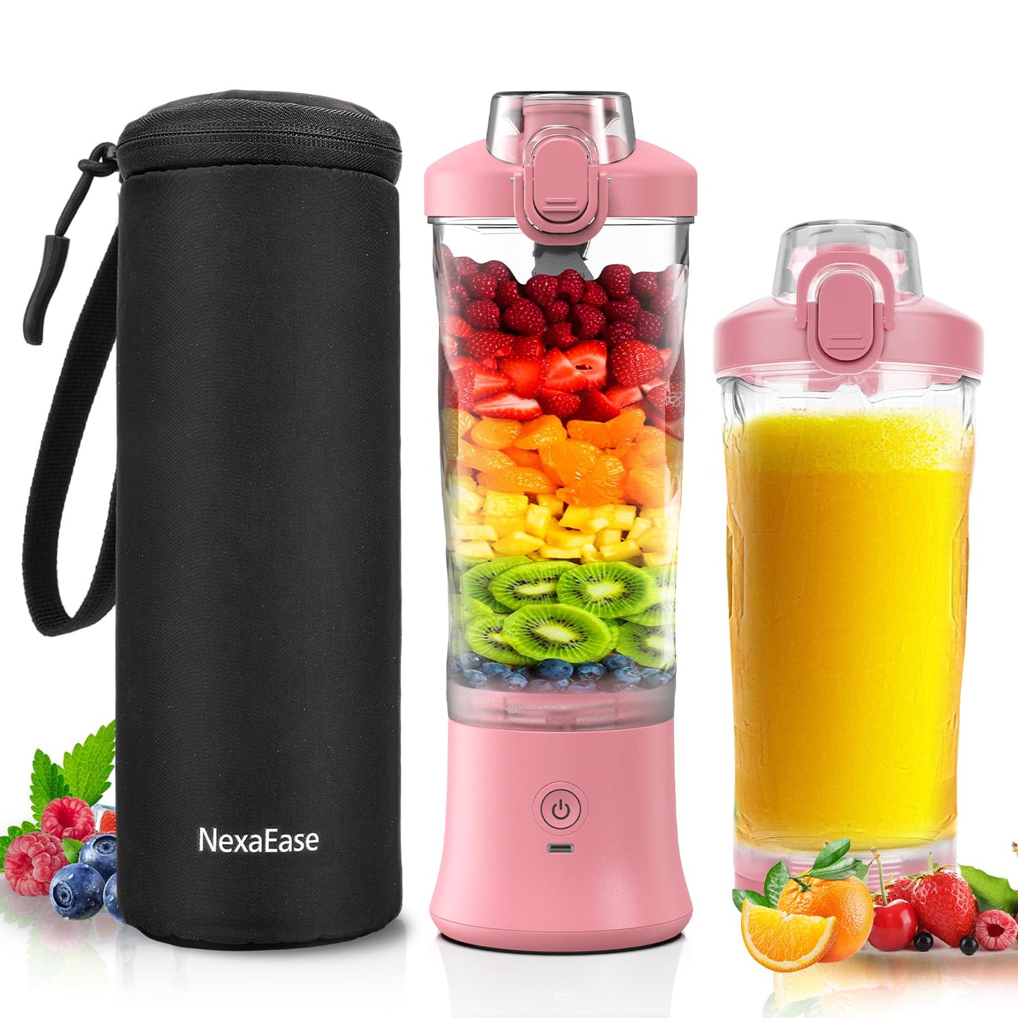 Portable Blender Personal Juicer for Shakes and Smoothies - 20 OZ Electric Protein Shaker Bottle with Insulated Sleeve, Travel Lid, USB-C Rechargeable - Mini Small Blender Cup for Kitchen, Office, Gym