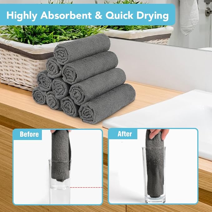 Orighty Washcloths, 20 Pack Microfiber Face Towels, Highly Absorbent and Soft