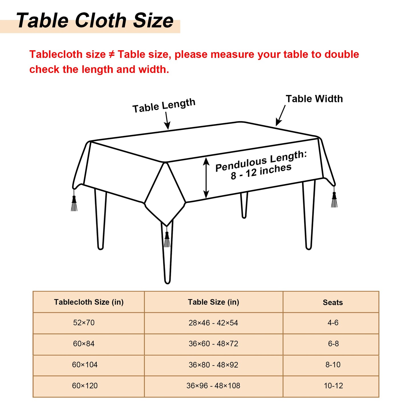 Loom and Mill Luxury Tablecloth 60 x 84 Inches, Elegant Classic Jacquard Rectangle Table Cover with Handmade Tassels for Dining Room Banquet Decorations(Light Apricot, 60"x84")