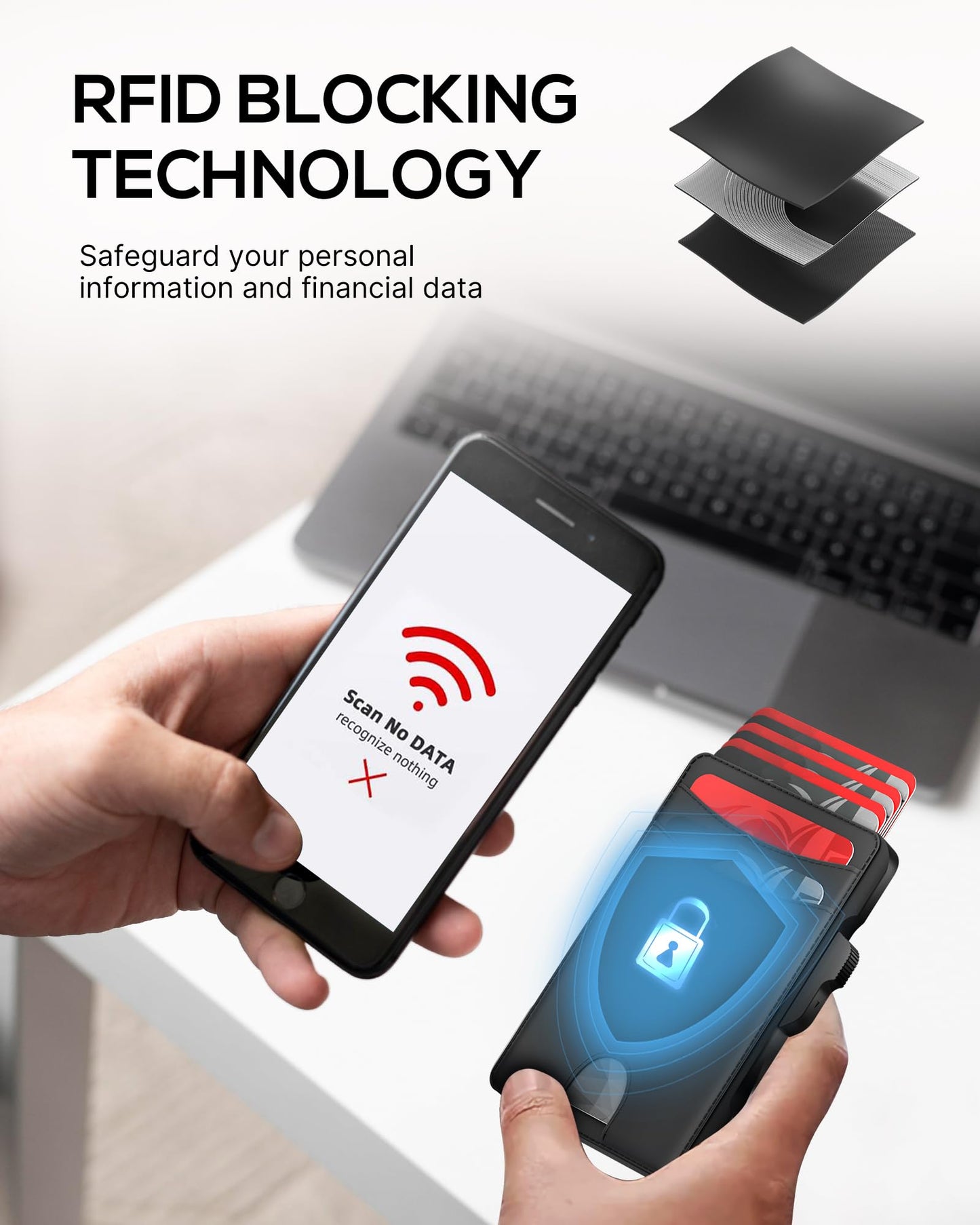 Taykos Minimalist Mens Wallet Card Holder: Pop Up Card Case, Genuine Leather, Smart, RFID Blocking, Slim, Thin, Front Pocket, Gift Box - 9-12 Card Capacitiy, Cash Pocket (Black)