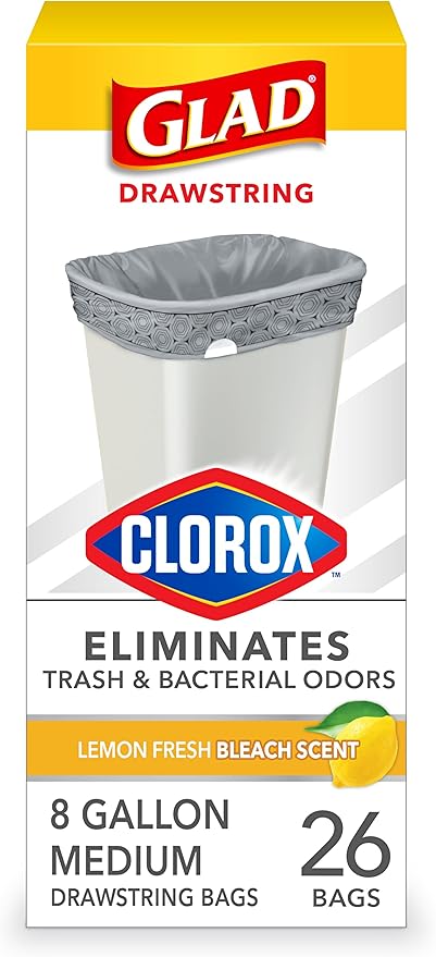 Glad Medium Trash Bags, 8 Gallon, Lemon Fresh Bleach Garbage Bags, Resists