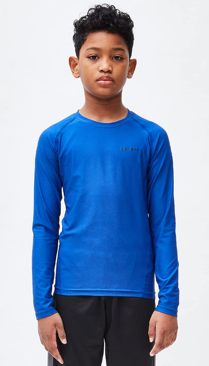 DEVOPS Youth Boys 3-Pack Compression Athletic Performance Baselayer Long Sleeve Shirts (X-Small, Black/Blue/Orange)