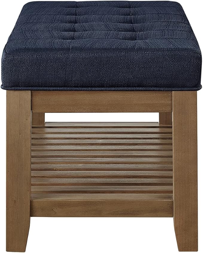 24KF Large Rectangular Upholstered Tufted Linen Fabric Ottoman Bench, Padded