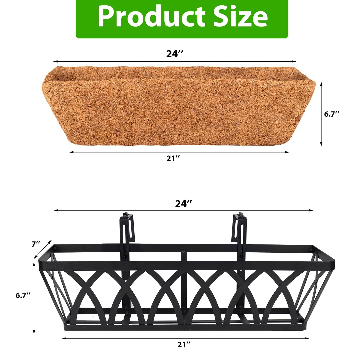 HKZ Deck Balcony Railing Planter Window Boxes - 3 Pack 24 Inch Planter Box, Balcony Planters Railing Hanging, Window Boxes Outdoor Fence Planters