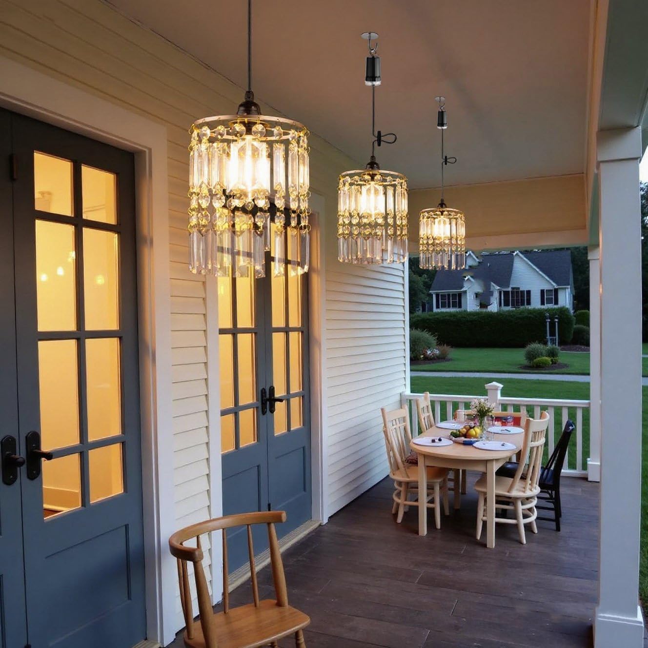 TWINKVILLA Battery Operated Chandelier, 3Pack Hanging Gazebo Lights, Acrylic Crystal Beaded Pendant Lights Outdoor Waterproof for Patio Tree Pergola Porch and Indoor Decor (3)