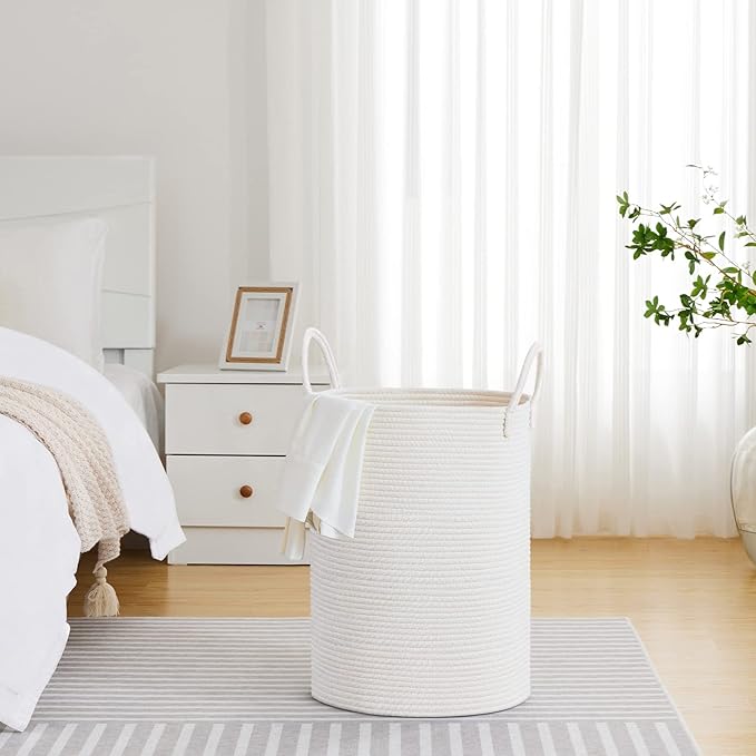 VIPOSCO Large Laundry Hamper, Tall Woven Rope Storage Basket