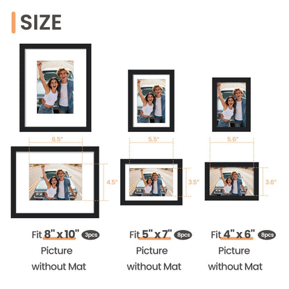 upsimples 19 Pack Picture Frames Collage Wall Decor for Mounting or Tabletop Display, Photo Gallery Frame Set for Family, Multi Sizes Including 8x10, 5x7, 4x6, Black