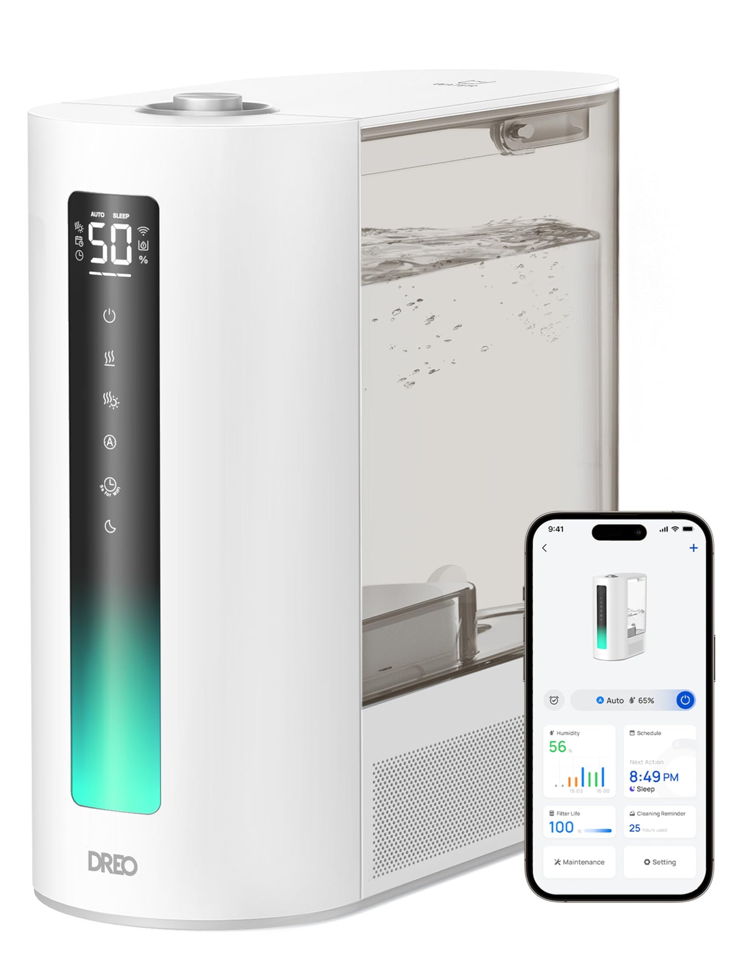 Dreo 6L Humidifiers for Bedroom, Smart Warm & Cool Mist for Large Room, 60Hr Quiet Runtime for Baby, Plant, Humidity Sensor, Indicator Light, 12H Timer, Google/Alexa, HM713S