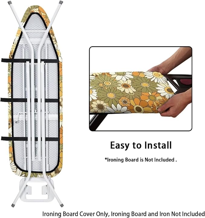 Green Hippie Floral Standard Ironing Board Cover Heat Reflective Ironing Mat