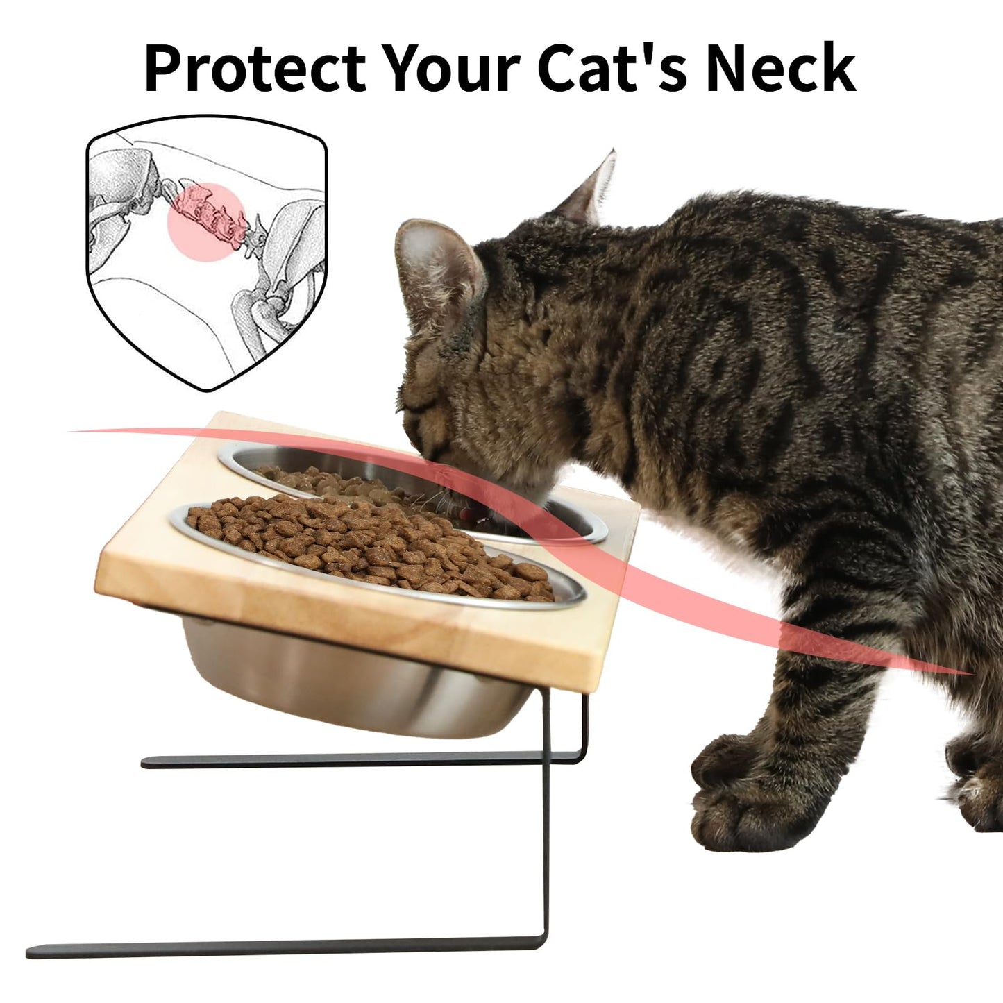 Elevated Cat Bowls, Small Dog 15° Tilted Raised Stainless Steel Bowl Stand, Solid Bamboo Food Water Bowl Set Feeding Station for Pets