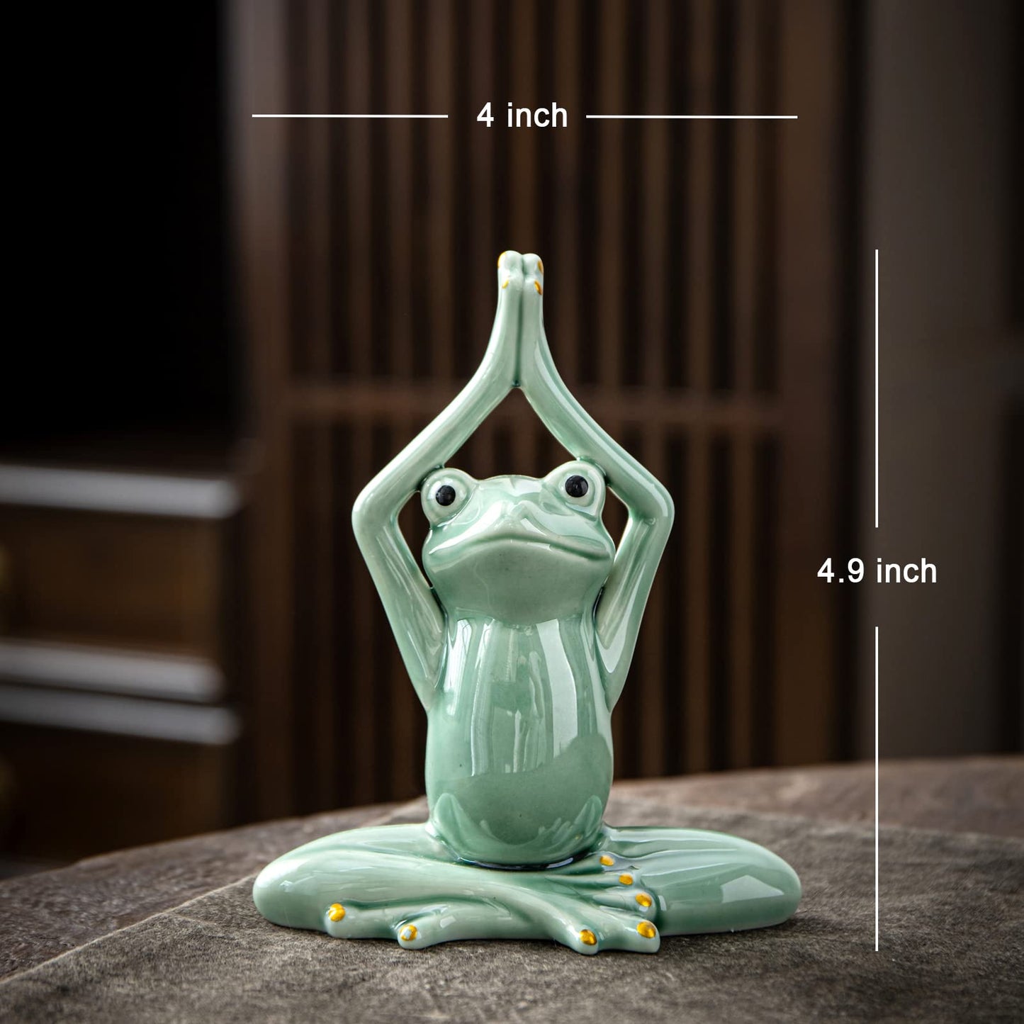 OwMell Ceramic Zen Frog Decor, Ceramic Yoga Pose Meditation Frog Staute for Home Zen Decoration - Namaste