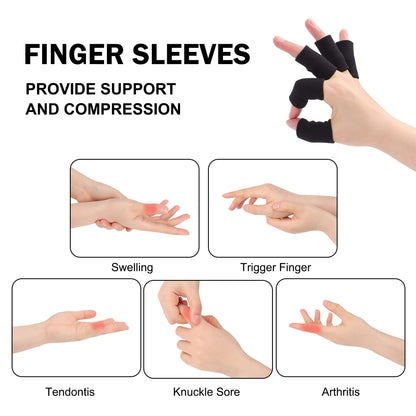 uxcell 10PCS Sport Finger Sleeves Protectors, Elastic Thumb Brace Compression Covers for Trigger Finger, Breathable Finger Splints Support for Relieving Pain 1.8" × 1"