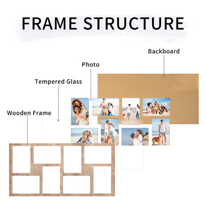 YESKAY 4x6 Picture Frame Collage for Wall Decor,Multiple Photo Collage Frames with Tempered Glass,8-Opening for 4 x 6 Picture Frames,Rustic Brown,1 Pack(OD:11.75X21in)