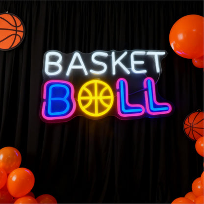Basketball Neon Sign - USB Powered Dimmable Decorative Neon Light for Bedroom Game Room Man Cave Gym Wall Table Decor Sports Theme Party Decorations 15.7 x 9.4 In